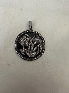 Vintage Sterling Silver Marcasite Pendant Signed KD for Kimer & Daniel NYC 1950s